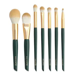 MAANGE 7 Cái Màu Xanh Lá Cây Màu Xanh Trang Điểm Brushes Set Nhãn Hiệu Riêng Tùy Chỉnh Kích Thước Du Lịch Vegan Mềm Gỗ Xử Lý Trang Điểm Brush Set