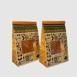 Sac en papier kraft brun avec fenêtre, fond carré, pour emballage alimentaire à emporter, boulangerie, pain, biscuits, friandises, avec fermeture à lien métallique - Product Image 2
