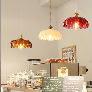 Retro Brass Glass Pendant <b>Light</b> E26 Led Round Single Head For Living Room Home Nordic Style - Product Image 3