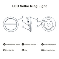 Mini Lampe Annulaire LED Universelle Rechargeable RK12 USB 28 LED pour Téléphone, Contrôle par Bouton, pour Photographie et Selfie