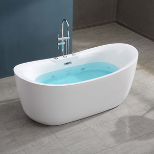 Baignoire à remous autoportante Gurgle, en acrylique, avec jets d'air massants et éclairage LED - Product Image 1