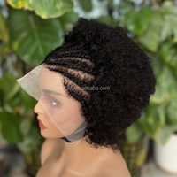 Perruque Afro Bouclée Demi-Tressée en Cheveux Humains, Longue et Bouclée, Tissée à la Main, avec Dentelle Transparente pour Perruque à Dentelle