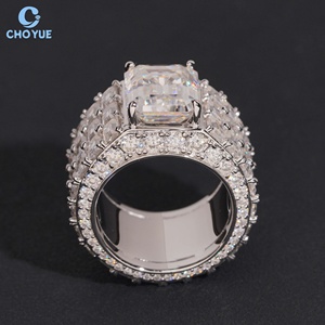 Hip Hop Large Emerald Cut Moissanite <b>Ring</b> Full Baguette Paved Iced Out Statement Jewelry <b>for</b> <b>Men</b> Rappers GRA Diamond Party <b>Rings</b> - Product Image 2