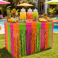 Jupe de table à franges ondulées couleur néon rose, orange, vert rayé pour décorations de table d'anniversaire