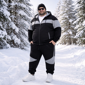Wholesale Big & <b>Tall</b> Tracksuit Set <b>Men's</b> 2 Piece 340GSM Fleece Colorblock Full Zip Hoodie <b>Jogger</b> Pants Winter Plus Size 10XL - Product Image 1