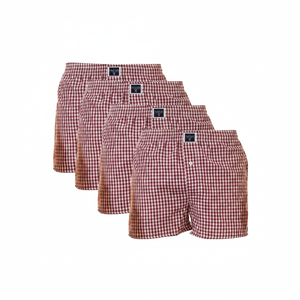 Claret Red White Gingham Cotton Woven 4-Piece Men's Boxer Shorts Cómodo Boxer Set - Product Image 2
