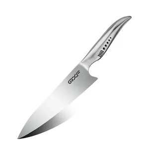 QXF-cuchillo de Chef de acero inoxidable, conjunto de cuchillo de Chef con mango hueco de charol, con bloque de cuchillo de madera, gran oferta