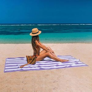 Serviette de plage surdimensionnée de haute qualité en velours 100% coton, rayée, teinte en fil, ultra absorbante, personnalisée - Product Image 1