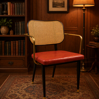 Fauteuil de salle à manger industriel contemporain avec dossier ajouré ovale et assise rembourrée sur pieds carrés