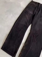 Pantalon Jeans Homme Baggy Oversize Vintage à Motif Floral Personnalisé Broderie 3D Y2k Coupe Droite Noir Délavé à l'Acide Taille Moyenne Hip Hop