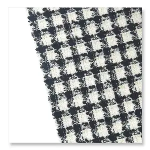 新しいコレクションポリエステルメタリック黒と白のチェックジャカード織りチェック柄ツイード生地コート用
