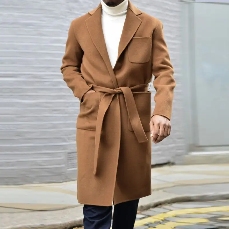 Мужские пальто, зимние и осенние пальто больших размеров, коричневое длинное шерстяное пальто, Мужское полупальто