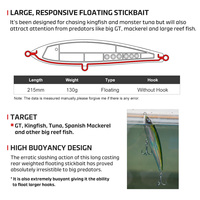 WEI 215mm/130g leurre de pêche flottant plongée Stickbaits eau salée gros jeu leurres de pêche