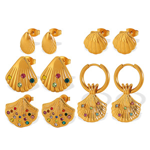 Gold Plated Shell <b>Stud</b> <b>Earrings</b> With Colorful Rhinestones For Women Fashion Jewelry - Product Image 5