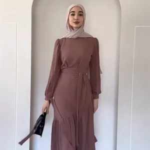 2024ファッションイスラム控えめなアバヤドバイ女性イスラム教徒のドレスセット伝統的なイスラム教徒の服2ピースアバヤドレス