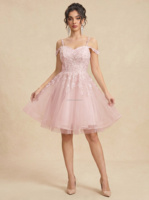 Robe de bal pour femme, robe de soirée en dentelle avec appliques, robe de bal courte en satin à col en V, taille plus, robe de bal courte style A-line