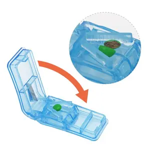 Mini tamaño pastillero cortador fijo píldora divisor promocional transparente portátil plástico píldora dispensador