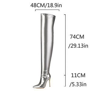 Big Size 48 Women Gold Slim Heels Over Knee High Boots Ladies Wide Fit Shoes Dress Stiletto Side Zipper Thigh High <b>Booties</b> - Product Image 6