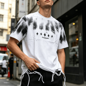 T-shirt personnalisé pour homme à manches courtes, col rond, imprimé, style streetwear, motif oversize, en coton blanc - Product Image 1