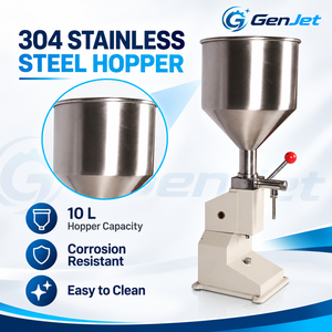 Máquina de Llenado Manual de Pistón GenJet A03 de <span class=keywords><strong>5</strong></span> a 50 ml con Tolva de 10 L para Miel, Salsas, <span class=keywords><strong>Aceite</strong></span> de Cocina y Geles de Flujo Libre - Product Image 4