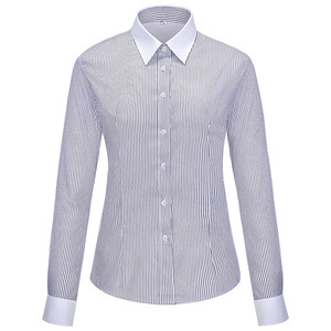 Women's Blue Striped Short Sleeve Professional Shirt <b>Work</b> Anti Wrinkle Formal Wear - Product Image 5