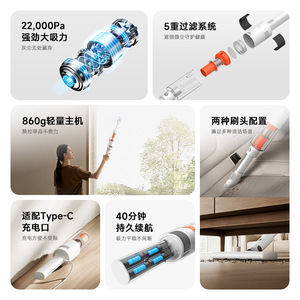 Xiaojia Cordless Vacuum <b>Cleaner</b> 22000 Pa Cyclone Technology Hand Held White Battery Powered For Home And Car Use - Product Image 4