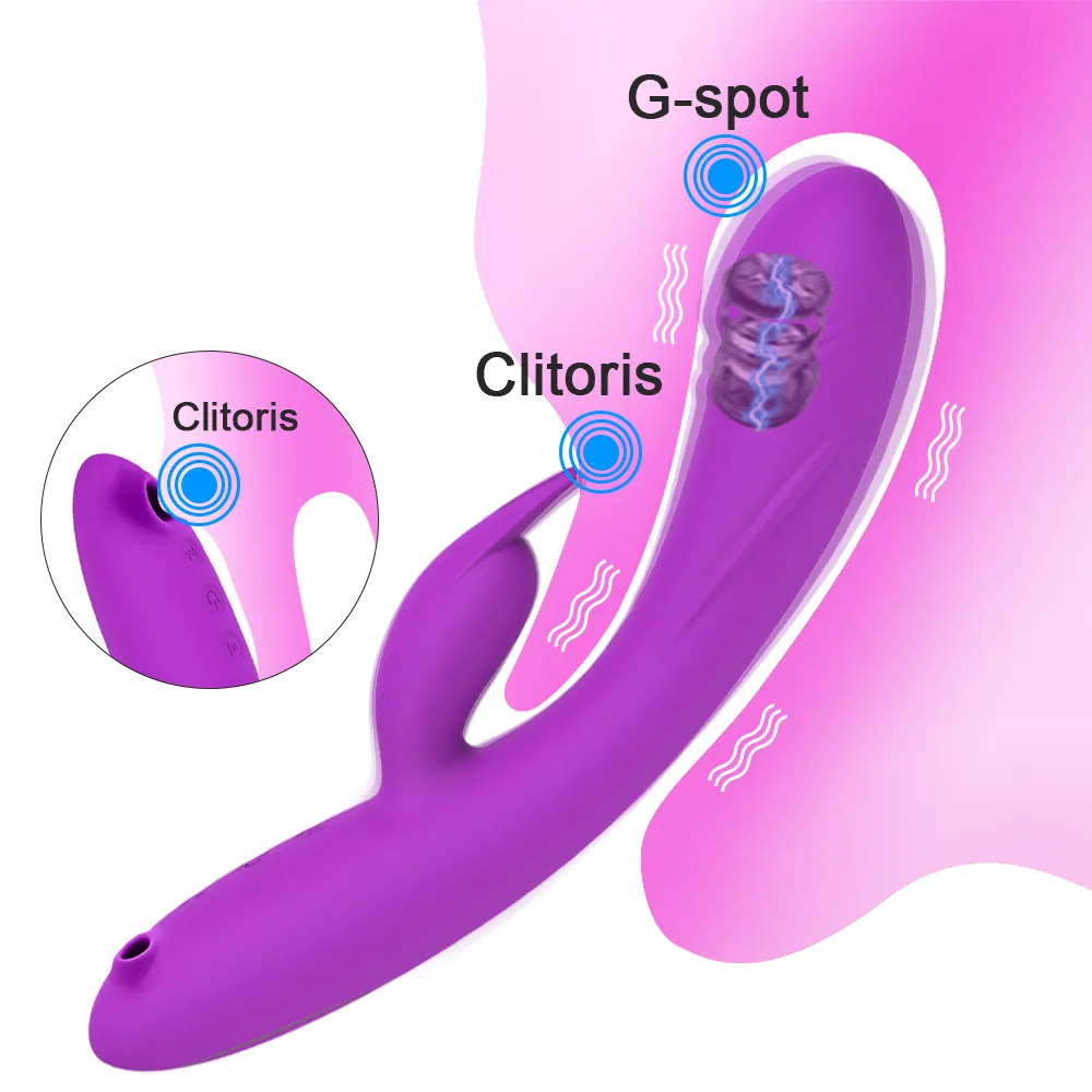 3-in-1 g-spot kelinci Vibrator klitoris Sucker Dildo mengisap vakum wanita Stimulator mainan dewasa