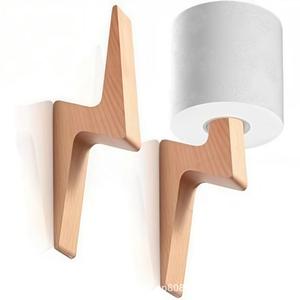Wooden Wall Mounted Storage Rack Natural Color Polygon Shape <b>Punch</b> Free <b>For</b> Toilet <b>Paper</b> Headphone Hat Organizer - Product Image 5