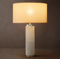 Lampe de table cylindrique en marbre blanc et gris, finition laiton brossé, abat-jour en lin beige, lampe de chevet/bureau, écologique, flexible, simple, E26
