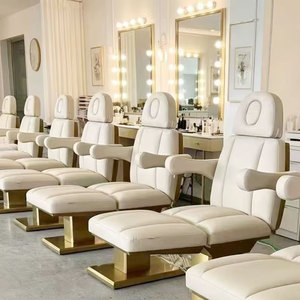 Gold LED Base 3 Motor <b>Electric</b> Facial Chair Reclining Tattoo Esthetic Bed For Spa Salon - Product Image 6
