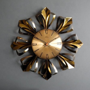 Mid Century Modern Brass Sunburst Wall <b>Clock</b> Analog Quartz <b>Silent</b> Design Living Room Decor - Product Image 1