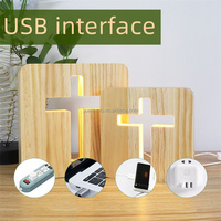 Veilleuse LED 3D moderne personnalisée avec base en bois, design croix de Jésus blanc doux, pour enfants, maison intelligente, usage résidentiel, intensité réglable, USB