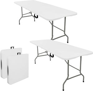 Durable 6FT Folding <b>Table</b>, Portable Fold-in-Half Plastic Picnic <b>Party</b> <b>Table</b> with Carrying Handle - Product Image 1