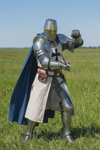 Traje de Armadura Completa de Caballero Teutónico de Acero Calibre 18 con Malla de Cadena y Casco, Disfraz Histórico Medieval de Cruzado para Recreación Histórica - Product Image 4