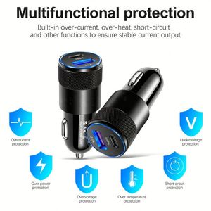 Nouvel adaptateur de charge rapide pour ordinateur portable, téléphone portable, métal, PD QC, double 2 ports Type C, 1 port USB, LED, chargeur rapide pour voiture - Product Image 5
