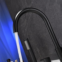 Robinet de baignoire cascade moderne noir mat, à poser sur le rebord, 4 trous, avec douchette à main, mitigeur de salle de bain en laiton