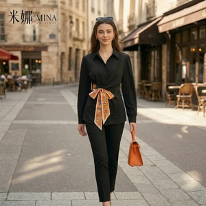 Camicetta da Donna all'Ingrosso a Maniche Lunghe <span class=keywords><strong>con</strong></span> Bottoni e <span class=keywords><strong>Cintura</strong></span> in Vita, Top Casual da Ufficio per Boutique - Product Image 5