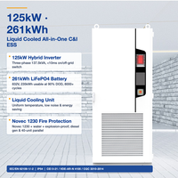 Système de stockage d'énergie tout-en-un refroidi par liquide 125 kW 261 kWh pour C&I, onduleur solaire hybride triphasé, batterie LiFePO4, IP54