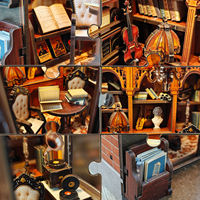 Kit Fai-da-Te Libreria Musicale Melody Classics, Puzzle 3D in Legno, Casa delle Bambole in Miniatura con Luce LED Touch
