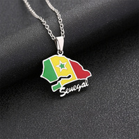 Offre Spéciale Sénégal Carte Collier Hommes Femmes Personnalisé Pays Africain Carte Collier Émail En Acier Inoxydable Pendentif Collier