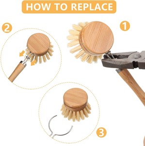 Replacement Brush Heads for Eco Dish Brush interchangeable Soft Bristle Refills Natural Dish Scrubbers for <b>Kitchen</b> - Product Image 6