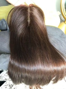 Extensiones de Cabello Europeo Virgen, Color Castaño Oscuro, Lisas, con Base de Monofilamento y Seda, Transpirables, para Mujeres Blancas - Product Image 2