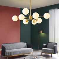 Lustre suspendu pour salon, style nordique, avec plusieurs ampoules E27, boules de verre