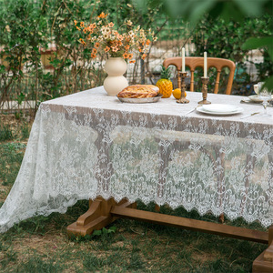 French Vintage White Lace <b>Tablecloth</b> Rectangular Decorative <b>Table</b> Cover <b>for</b> Home Dining - Product Image 1