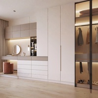 Armoire de chambre simple avec zone de suspension, une porte au-dessus, coiffeuse intégrée couleur crème, design unifié