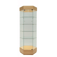 Vitrine en verre pour la maison, vitrine de vente au détail, finition en bouleau, vitrines en verre, armoires de présentation avec base en bois et éclairage LED