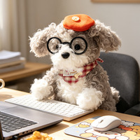 Peluche personnalisée douce et moelleuse en forme de chiot avec lunettes et écharpe, style rétro, coussin en peluche pour canapé, lit, siège de voiture, jouet de confort pour enfants, cadeau