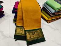 Saree Katun Murni Kanchipuram Tenun Tangan Tradisional Lembut dan Bernapas Pakaian Etnis India untuk Wanita Penggunaan Sehari-hari, Pesta, dan Acara Perayaan
