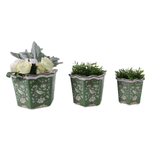 Vasi in ceramica Chinoiserie con decorazioni floreali per piante da interno ed esterno, set di tre - Product Image 2