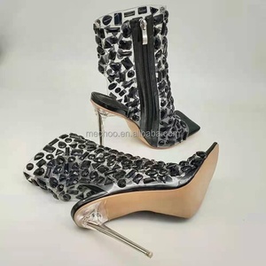 Sandales à talons hauts sexy à bout carré, bottines fantaisie, couture brillante, strass, talons hauts en <span class=keywords><strong>cristal</strong></span>, sandales pour femmes - Product Image 3